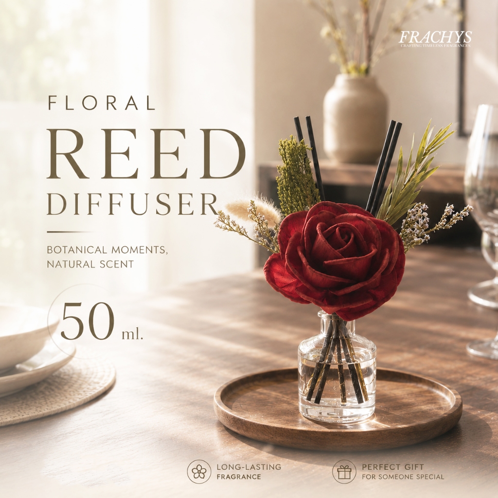 FRACHYS ก้านไม้หอมปรับอากาศ Sola Wood Flower กุหลาบดูดน้ำหอมจากเปลือกโสน DIY Reed Diffuser 50ml.
