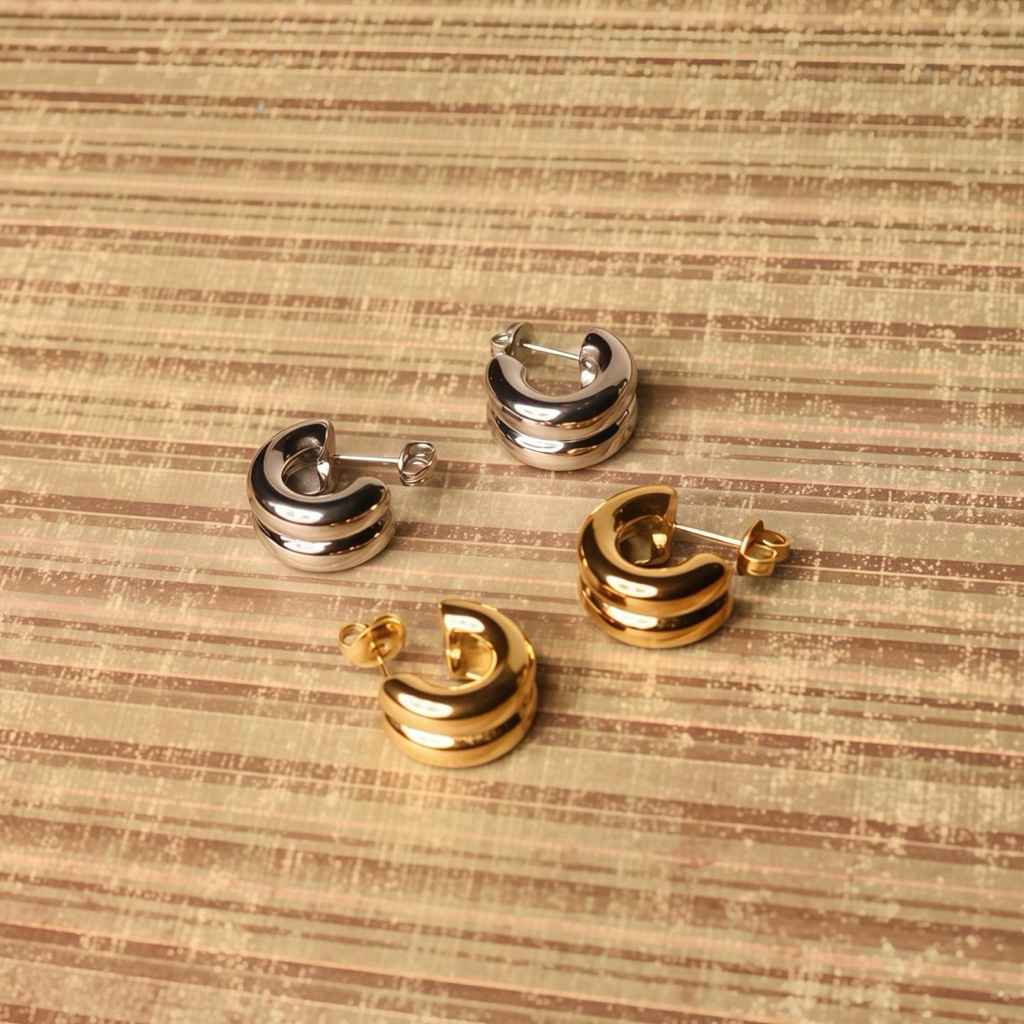 Meraki. Luke Earrings (stainless steel) gold/silver ต่างหูสแตนเลส Nickel free, Waterproof