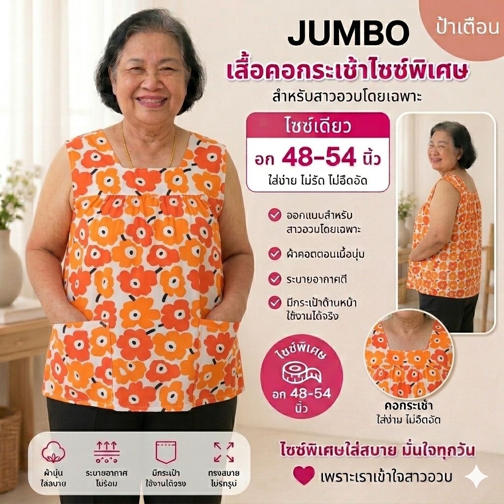 PKC คอกระเช้าป้าเตือน ไซส์พิเศษ ขนาดใหญ่จัมโบ้ รอบอก 54 นิ้ว ตัดเย็บปราณีตตะเข็บแน่น