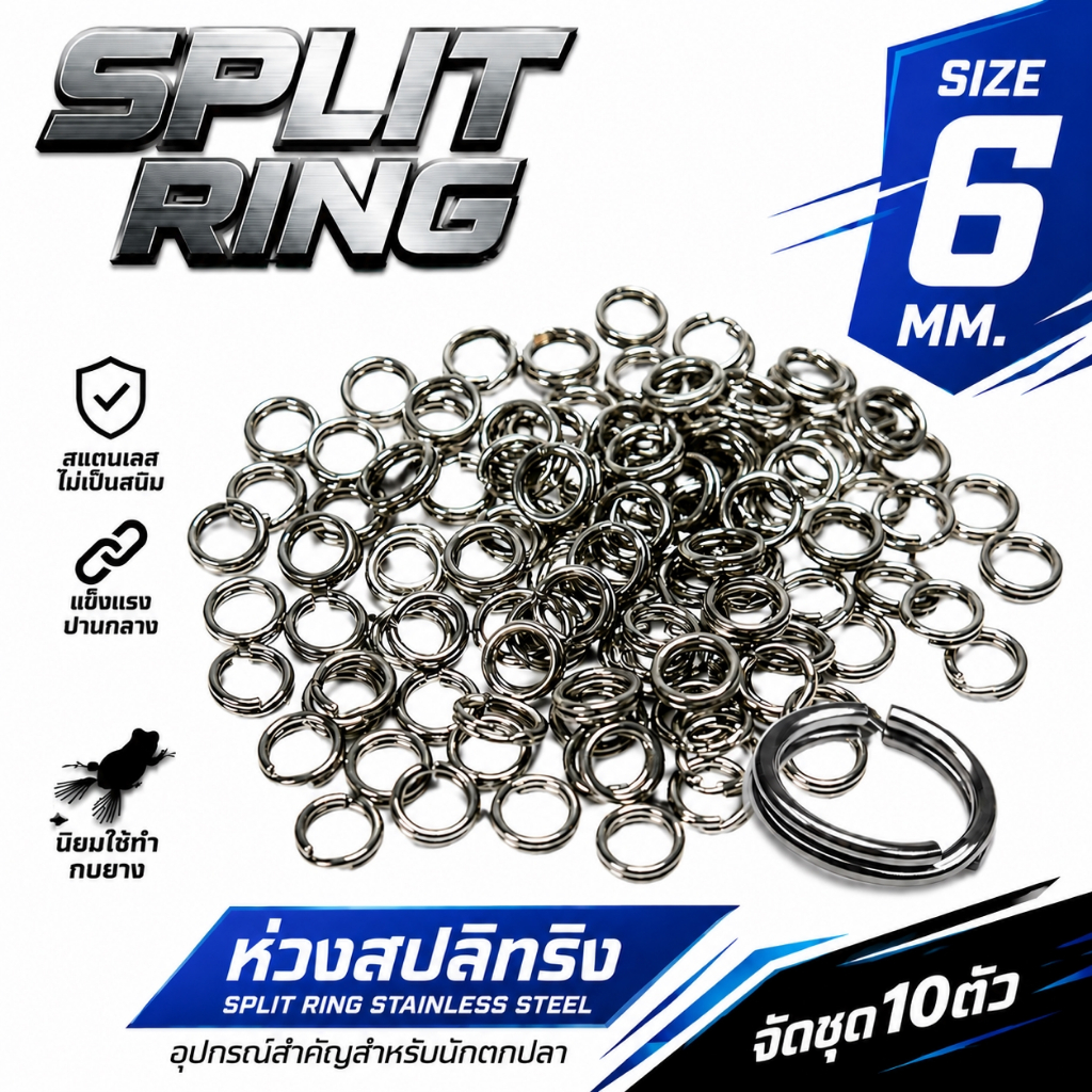 ห่วงตกปลา ห่วงสปลิทริง ห่วงทำเหยื่อตกปลา  ขนาด 6มม.ซองละ 10ตัว