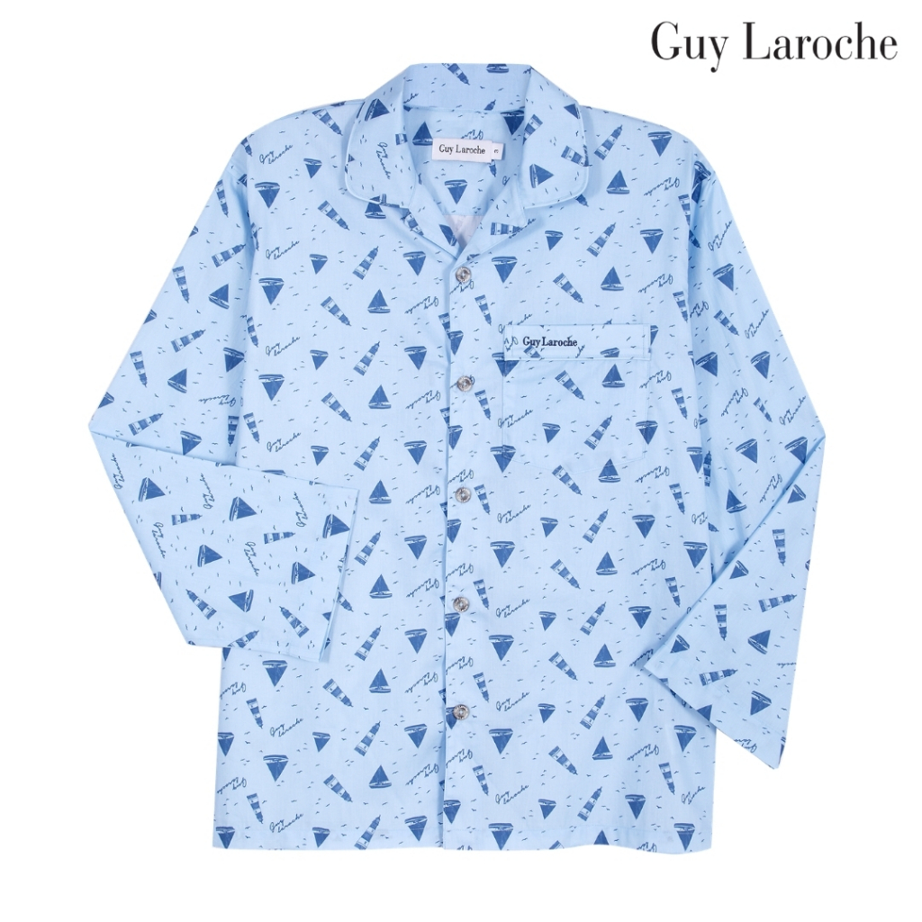 Guy Laroche ชุดนอนคอปก แขนยาว ขายาว พิมพ์ลาย เนื้อผ้า cotton สีฟ้า รุ่น JPG5972S6BU — صورة 4