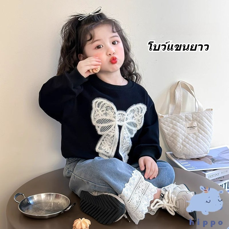 มาใหม่เสื้อกันหนาวสาว โบว์ร้อยแขนยาว เสื้อคอกลม เสื้อผ้าอารมณ์