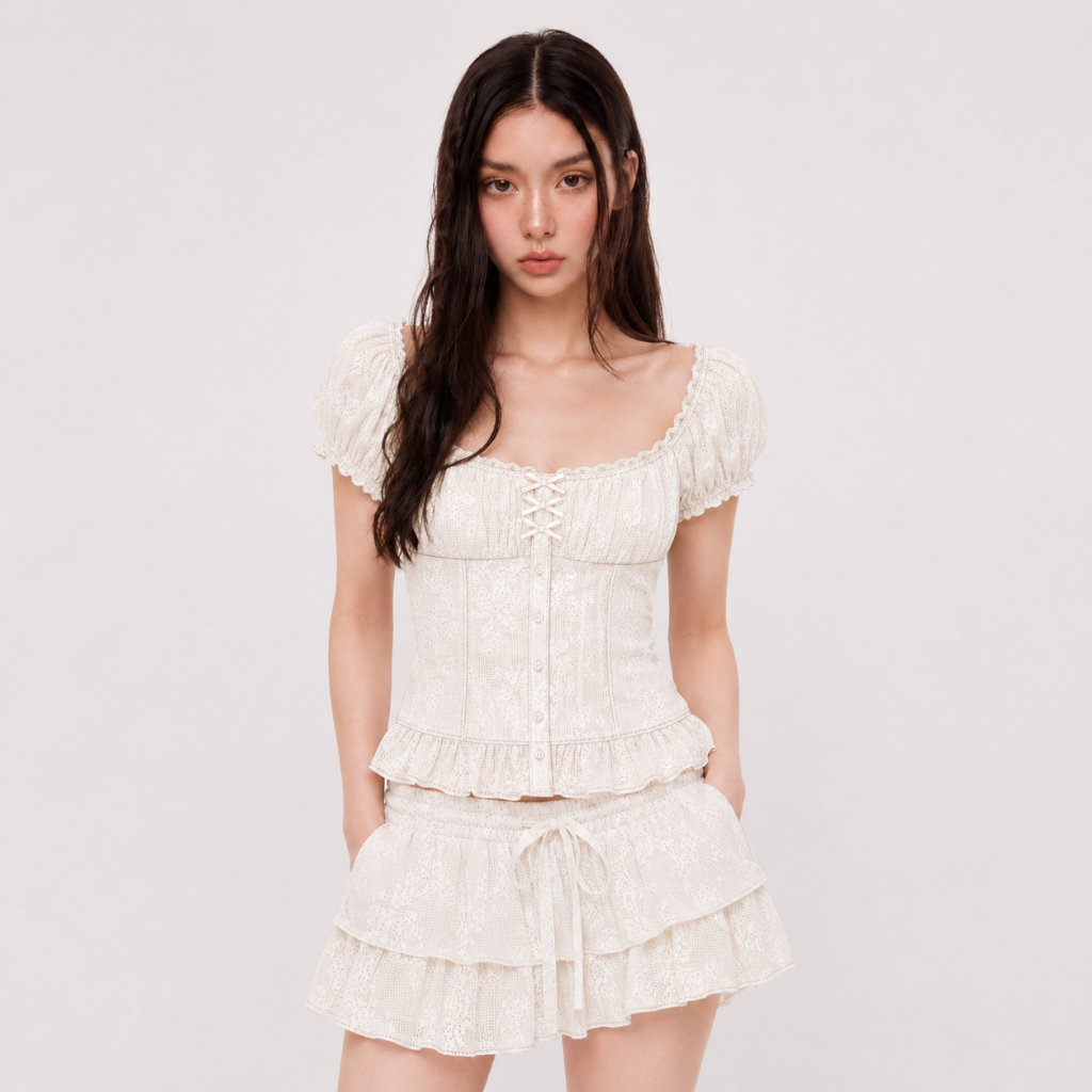 ÉTOILE BNK DOLLY MUSE TOP เสื้อทรงคอร์เซ็ต แต่งดีเทลระบาย ชายแขนตุ๊กตา
