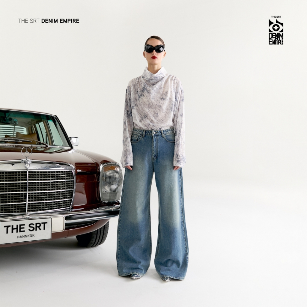 The SRT (TPN334) C1 Straight Empire Jeans กางเกงผ้าเดนิม เอวต่ำ ทรงตรง