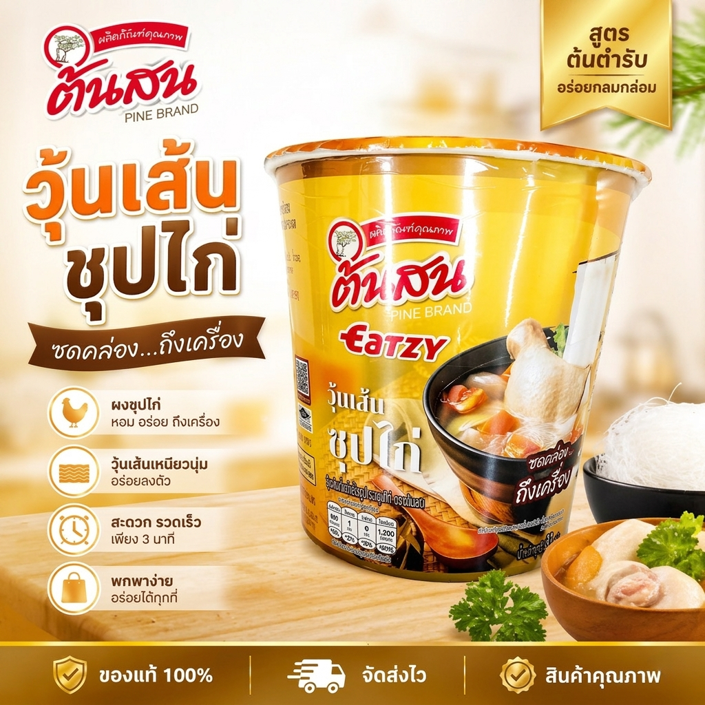 STH_Shop วุ้นเส้นคัพ ตราต้นสน รสซุปไก่ เส้นเหนียวนุ่ม ซดคล่องคอ หอมถึงเครื่อง ต้นตำรับ อร่อยง่ายใน 3