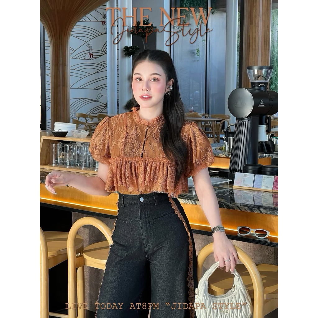 Jidapa ชุดเซต เสื้อ+กางเกงยีนส์ งานป้ายjidapa เสื้อผ้าลูกไม้ไม่คันจ้า (พร้อมส่งsz.xxl)