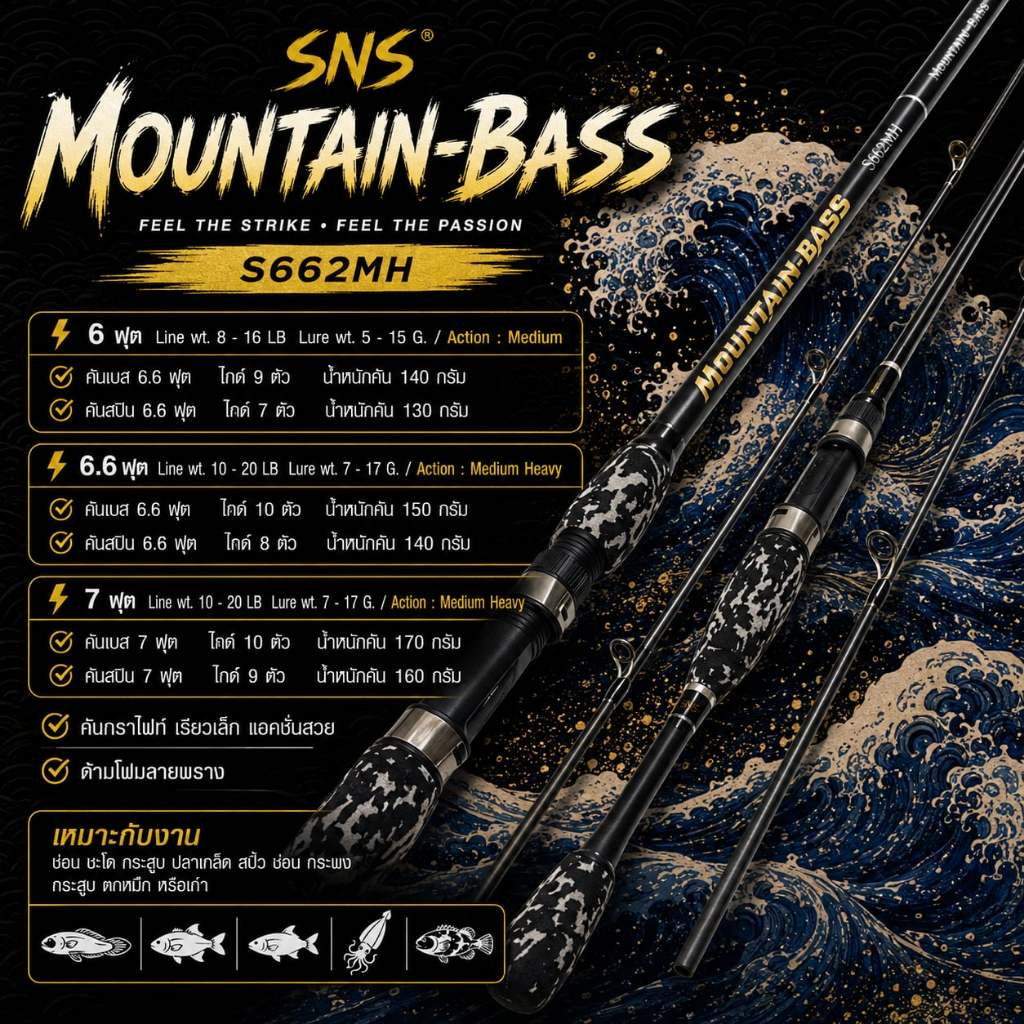 [พร้อมส่ง]คันเบ็ดตกปลา กราไฟท์ SNS Mountian-Bass
