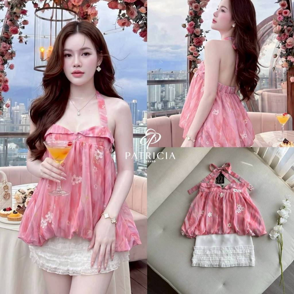 >>PATRICIA​<< PRC 93918 Set 2ชิ้น เสื้อ+กระโปรง🔥 ตัวเสื้อเป็นทรงเกาะอก ตรงสายทำเป็นสายผูกคอ ด้านหลัง