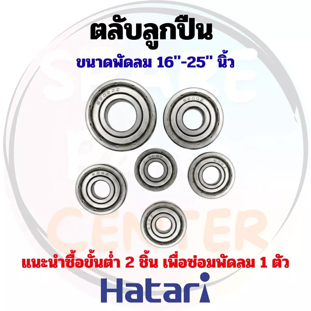 ลูกปืนพัดลมxHatari ขนาด 16"-25" นิ้ว สำหรับพัดลมตั้งพื้น ติดผนัง และอุตสาหกรรม/โรงงาน (ชุด 1 ชิ้น/ไม่รวมซีลยาง)