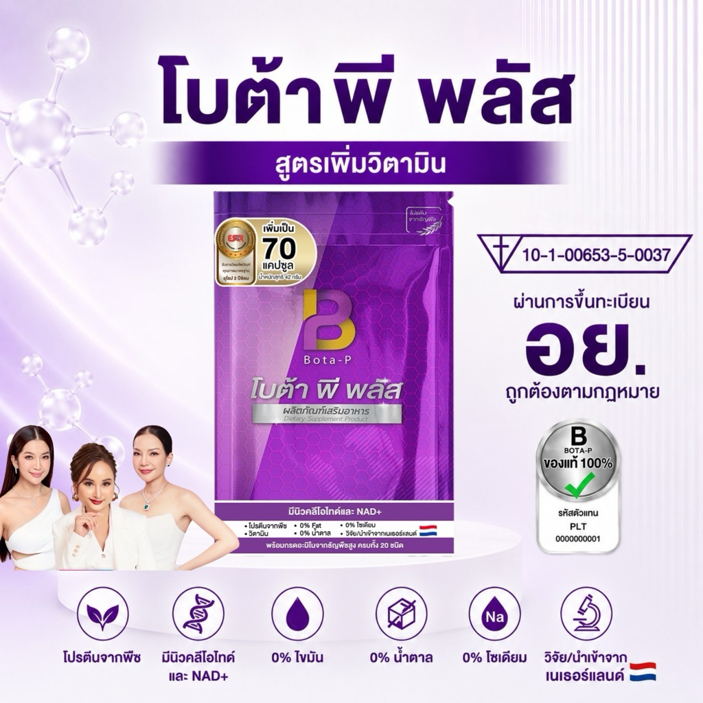 โบต้าพีพลัส 70 แคปซูล โปรตีนพืชโบต้าพีพลัส มีนิวคลีโอไทด์และNAD+