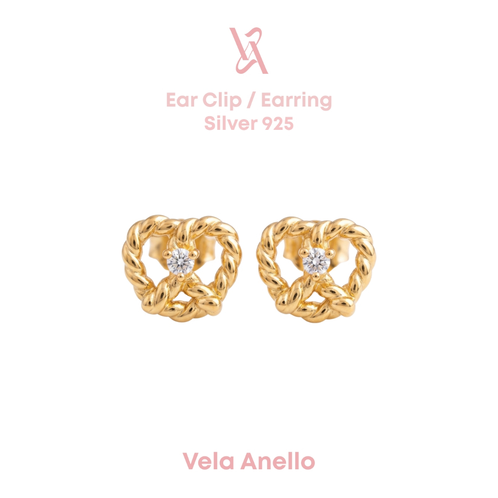Vela Pretzel Maison S925 14k ต่างหูหนีบ ต่างหูติดหู เครื่องประดับไปทะเล