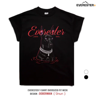 EVERESTER เสื้อยืด คอฟิต - แขนปีกนก วินเทจ Doberman Heavy Cotton เสื้อผู้ชาย Oversize สีดำ Wing