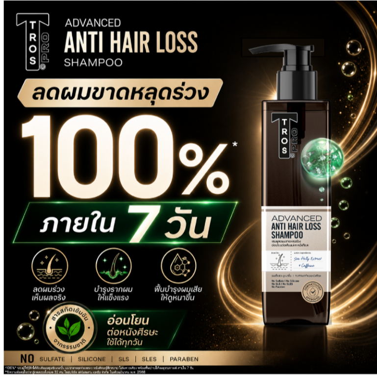 TROS ทรอส แชมพูลดผมขาดหลุดร่วง โปร แอดวานส์ แอนตี้ แฮร์ ลอส 230 มล. x1
