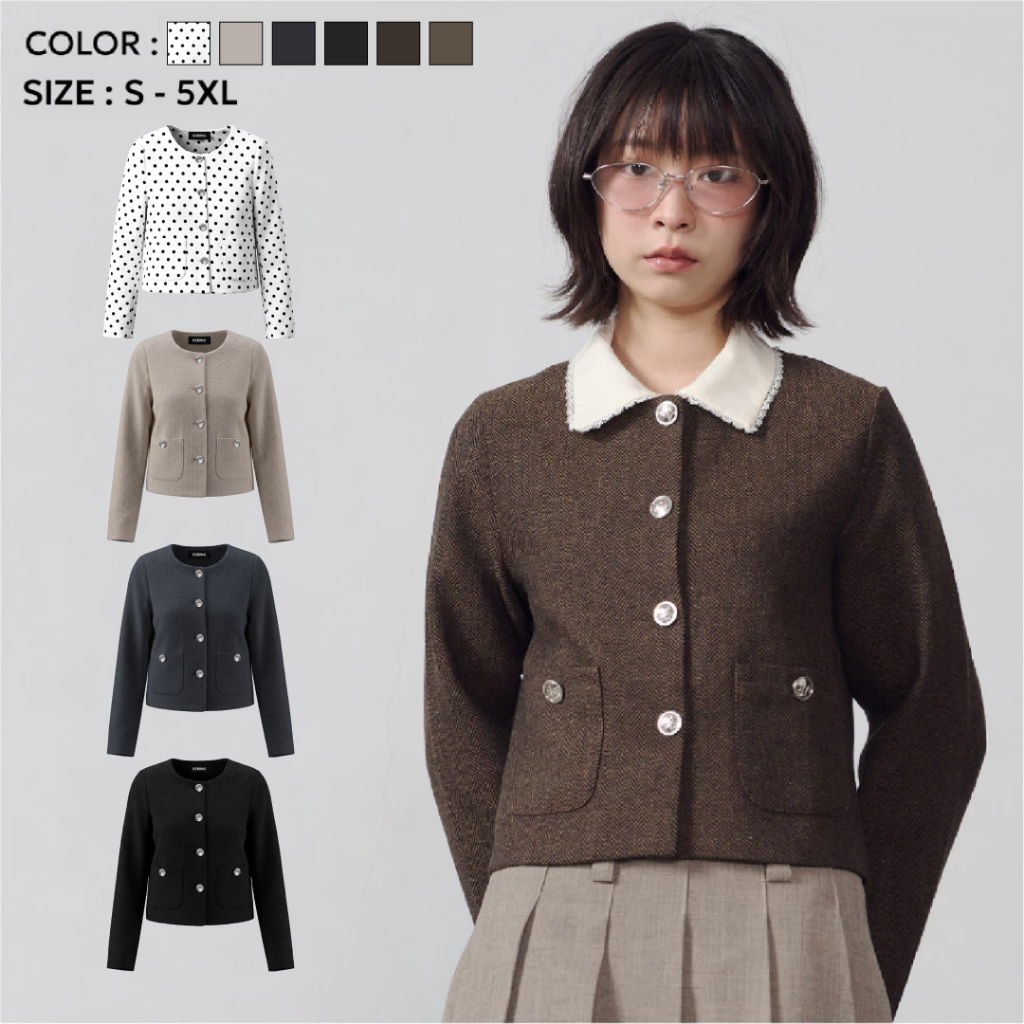 (พร้อมส่ง)Bemingtop1016(S-3XL)-BMG Tweed-Lookคาร์ดิแกนทรงเบลเซอร์เรียบหรู ที่ใส่แล้วดูเนี้ยบแบบ effortless