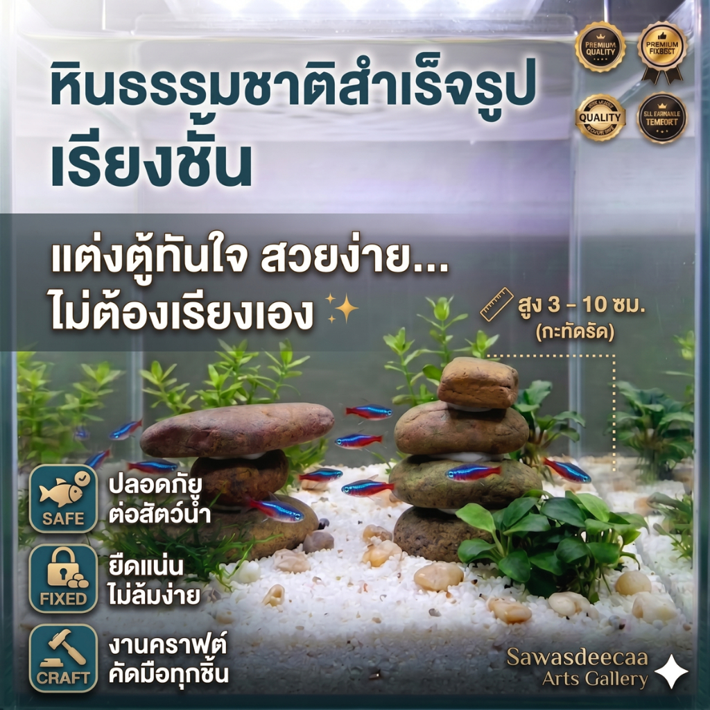 หินตกแต่งตู้ปลาแบบชั้นหินธรรมชาติ หินซ้อนสำเร็จรูปสำหรับแต่งตู้ไม้น้ำ (สูง 3-10 cm.) สะดวก วางลงตู้ได้ทันที หินเรียงซ้อน