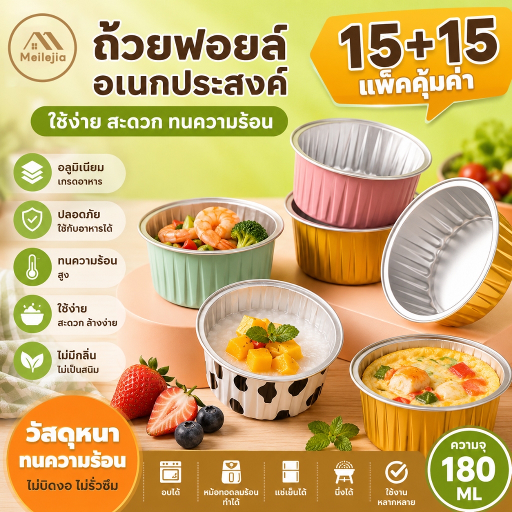 ถ้วยฟอยล์อลูมิเนียมอเนกประสงค์ ใช้ใส่อาหาร ขนม เบเกอรี่ ของหวาน ปิ้งย่าง งานปาร์ตี้ คาเฟ่ สะดวก ทนร้อน ไม่รั่วซึม
