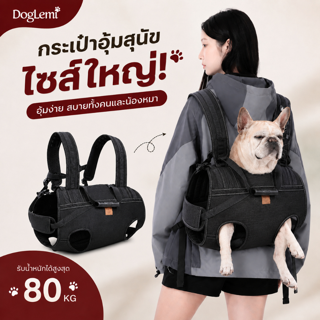 DogLemi เป้อุ้มสุนัข กระเป๋าช่วยพยุงเดิน รองรับหมาเล็ก-ใหญ่ สะพายสบาย เดินทางง่าย