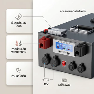 แบตเตอรี่ลิเธียม LiFePO4 12V 150Ah/200Ah BMS 100A มีจอแสดงผล พร้อมเครื่องชาร์จ สำหรับโซลาร์ แคมป์ปิ้ง RV
