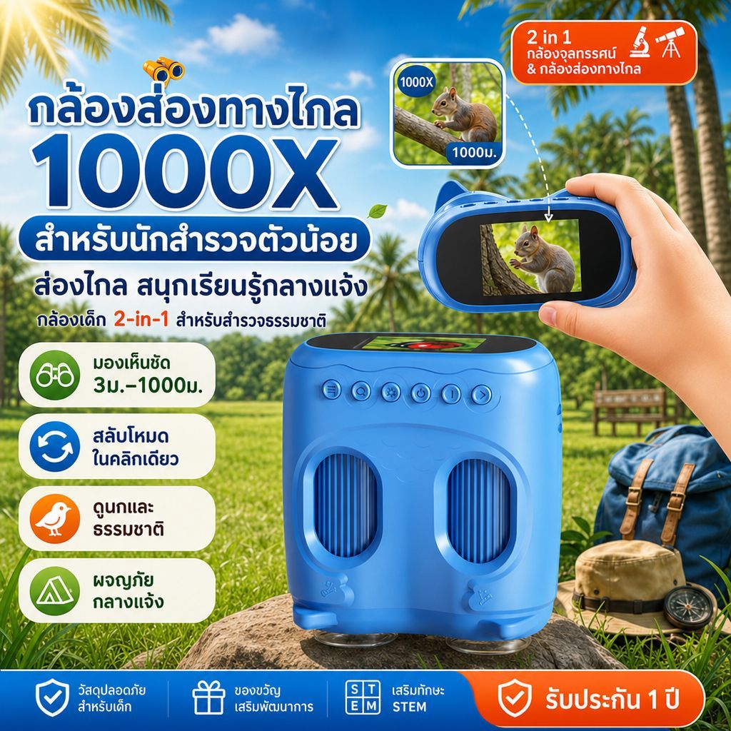 【จัดส่งจากกรุงเทพฯ】 กล้องจุลทรรศน์/กล้องโทรทรรศน์ 2-in-1 สำหรับเด็ก กำลังขยาย 1000 เท่า หน้าจอ 2 นิ้ว