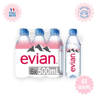 Evian Natural Mineral Water เอเวียง น้ำแร่ธรรมชาติ ขวดพลาสติก 500 มล. แพ็ค 6 ขวด