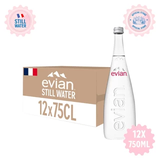 [ช้อป 3,000 ส่งฟรี กทม. และปริมณฑลบางพื้นที่] Evian Natural Mineral Water Glass 750ml. Packs 12