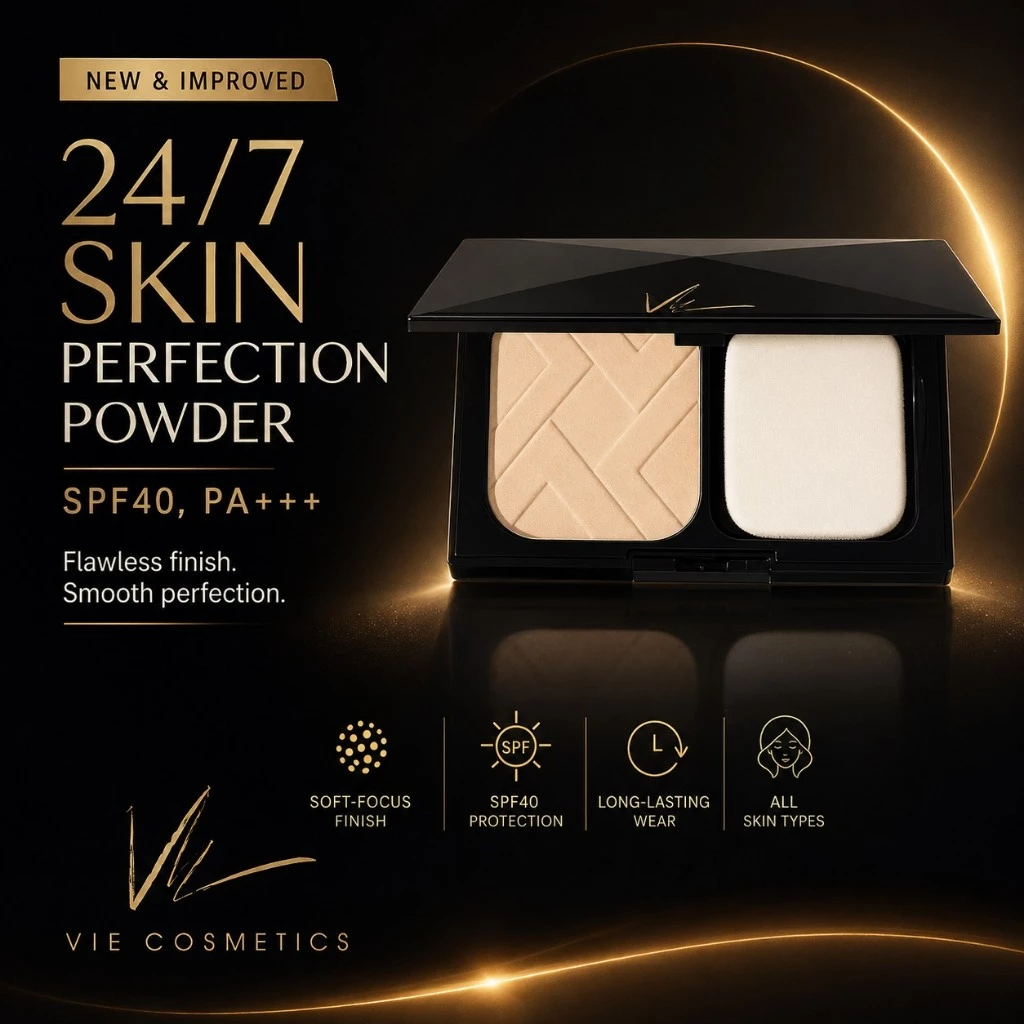 (รุ่นใหม่) Vie 24 /7 Skin Perfection Powder SPF 40 PA+++ 10g. แป้งผสมรองพื้น คุมมัน ติดแน่นทนนาน