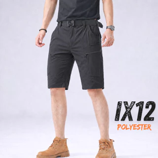 IX12 กางเกงคาร์โก้ ขาสั้น กางเกงยุทธวิธี ผ้ายืด สีดำ มีซับใน มีช่องกระเป๋าหลายช่อง XS-5XL