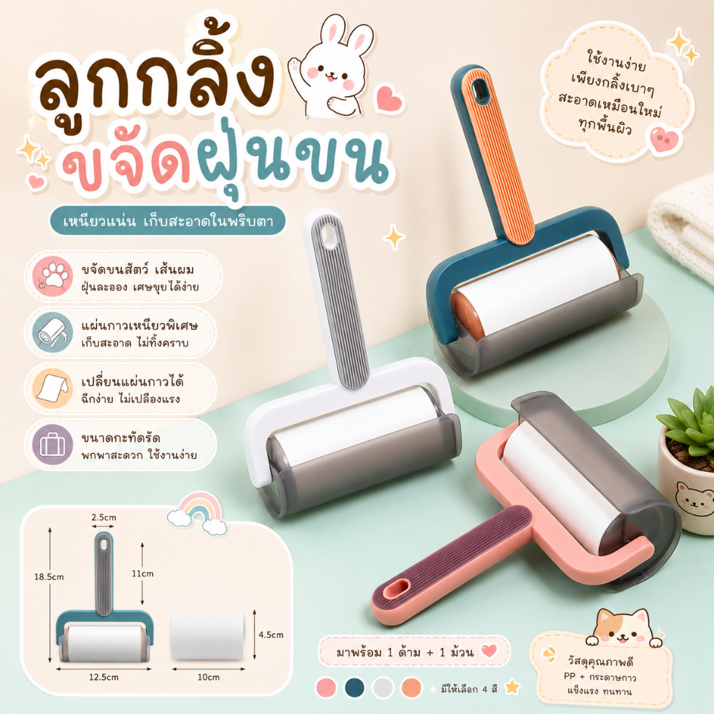 ส่งด่วน ลูกกลิ้งขจัดฝุ่นขน  อุปกรณ์ทำความสะอาดโซฟาแปรงเก็บขนสัตว์เลี้ยง  ที่รูดเก็บขนสัตว์เลี้ยง ที่เก็บขนแมว หมา