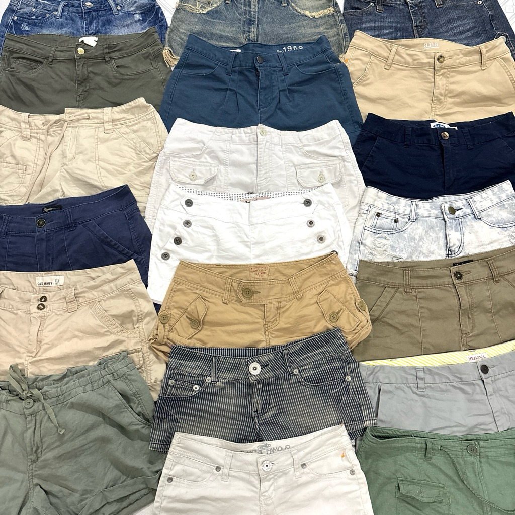 กางเกงขาสั้นยีนส์ผ้า-spandex-linenรวมเอวสูง เอวต่ำus🇺🇸