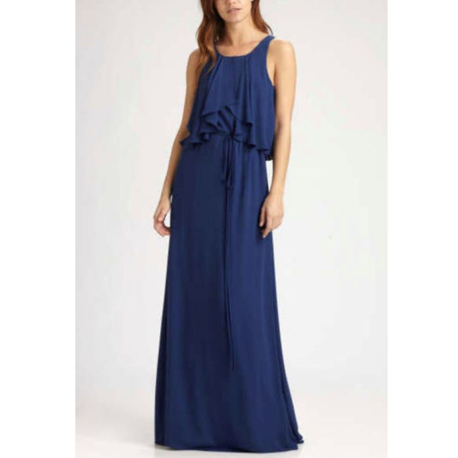 BCBGMAXAZRIA Enza Blue Open Back Long Dress Gown Size 02
