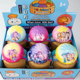 (มีสต็อกในไทย) 4PCS Glitter เกี๊ยวความเครียดบรรเทาของเล่นน่ารักนึ่ง Bun Squishy ของเล่นพร้อมกล่อง Steamer Fidget