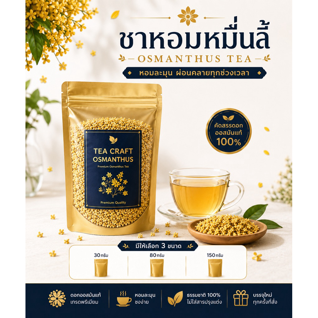 Tea Craft ชาหอมหมื่นลี้ กลิ่นหอมละมุน ดื่มง่าย ไม่มีคาเฟอีน ขนาด 30, 80, 150 กรัม