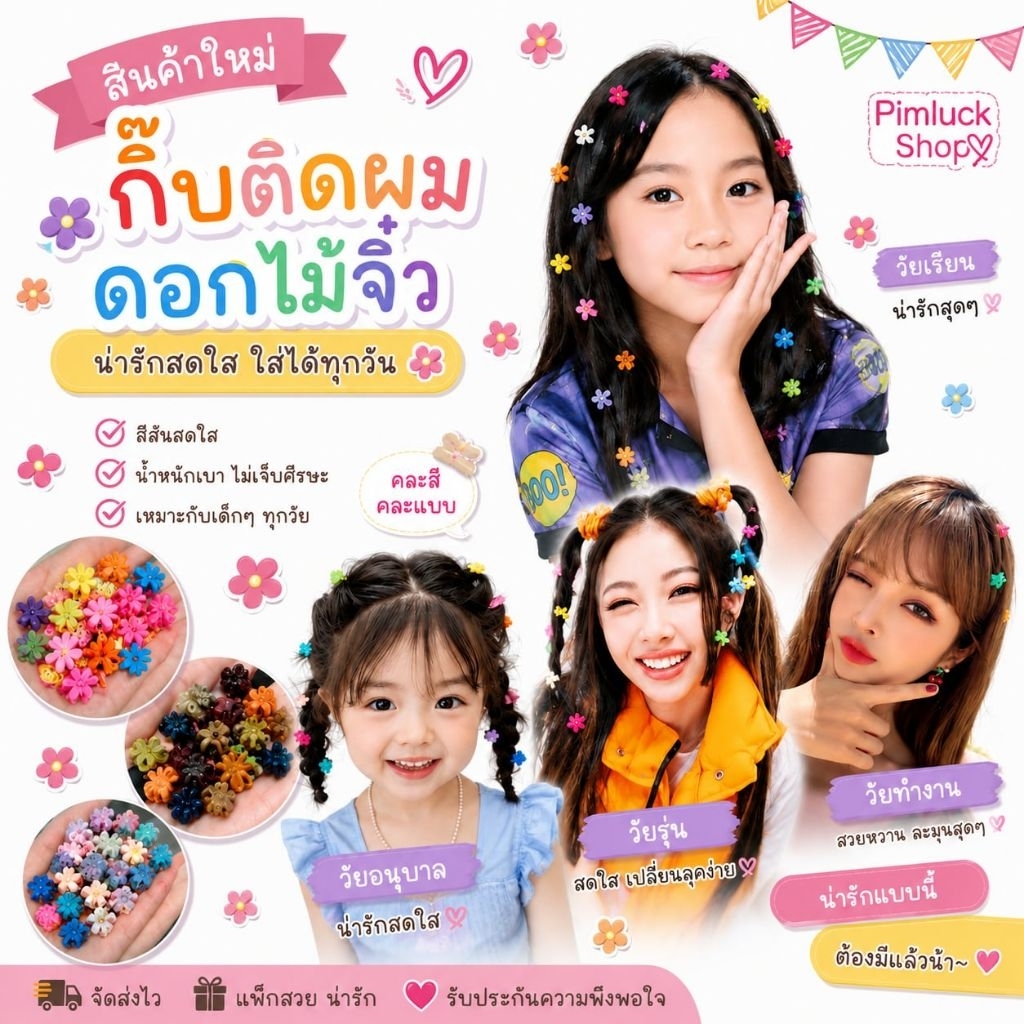 พร้อมส่งร้านไทย ราคาต่อ1ชิ้น กิ๊บติดผม ตัวหนีบผมลายดอกไม้🌸 กิ๊บจิ๋ว กิ๊บดอกไม้ pimluck