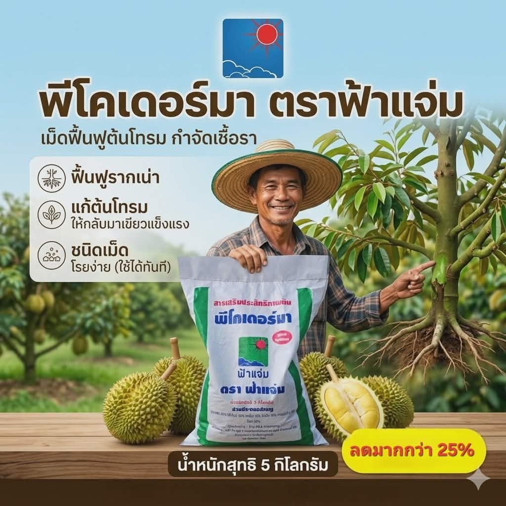 พีโคเดอร์มา ไตรโคเดอร์มาอัดเม็ด ตราฟ้าแจ่ม (ถุงละ 5 กิโลกรัม จำนวน 4 ถุง) ใช้ป้องกัน รักษาเชื้อราโรคพืชทางดิน