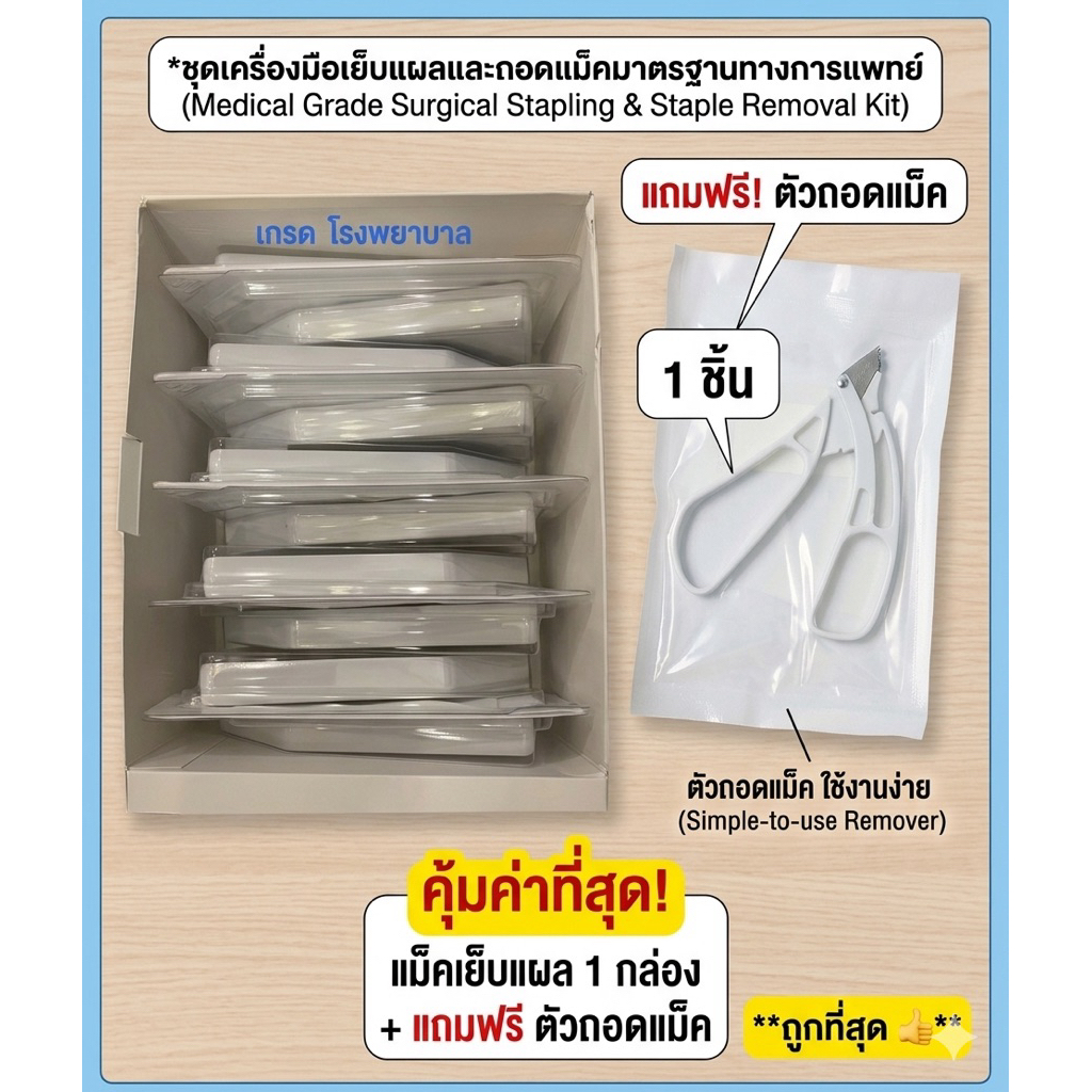 แม็คเย็บแผล รุ่นยอดนิยม 10 ชิ้น แถม ตัวถอดแม็ค 1 ชิ้น