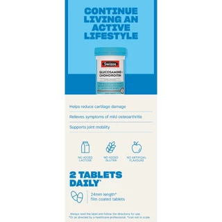 Swisse Glucosamine + Chondroitin วิตามินบรรเทาข้อเข่าเสื่อม 90เม็ด EXP10/2028