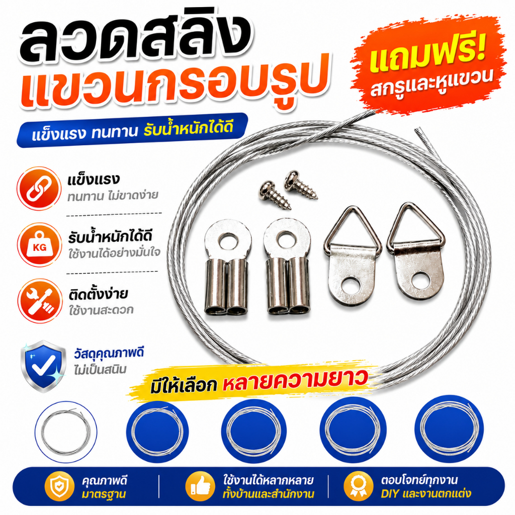 (ส่งของทุกวันครับ)ลวดสลิงแขวนกรอบรูปมีหลายความยาวให้เลือกนะครับ