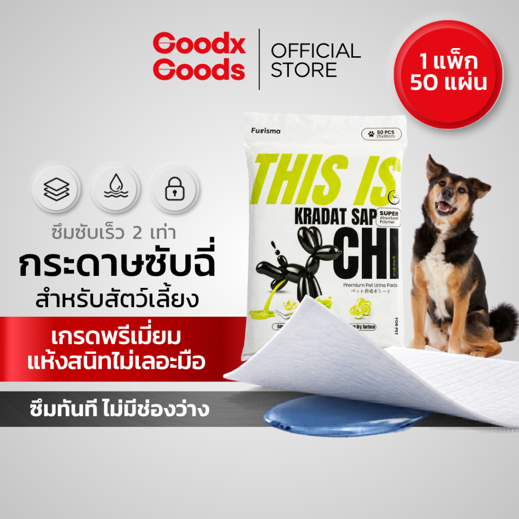 [50แผ่น] Furisma แผ่นซับฉี่ กระดาษเช็ดฉี่สัตว์เลี้ยงคุณภาพดี ซึมซับได้เร็ว กำจัดกลิ่นได้ดี