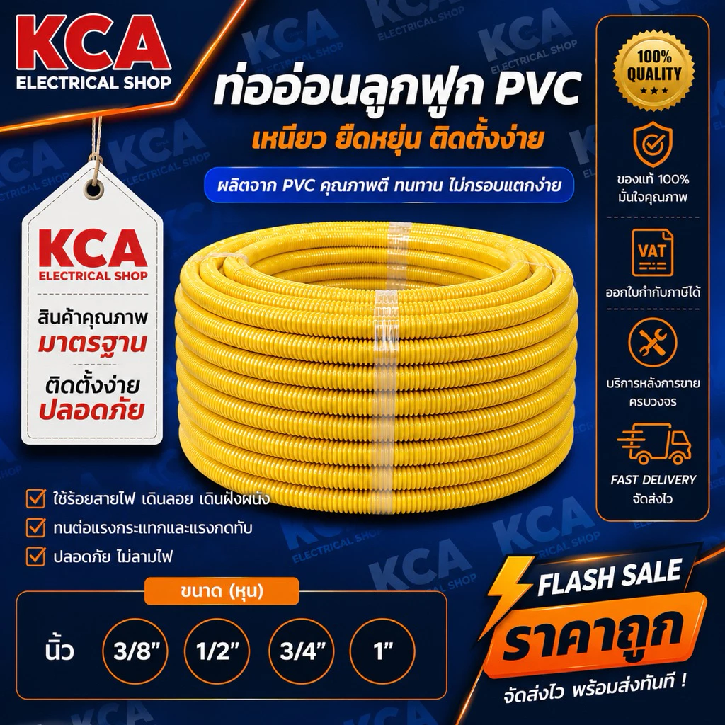 UPC LESSO FLEX ANZENS ท่อลูกฟูกสีเหลือง ท่ออ่อน ท่อร้อยสายไฟ PVC สีเหลือง 3/8 1/2 3/4 1นิ้ว (ยาว 50 ม.)
