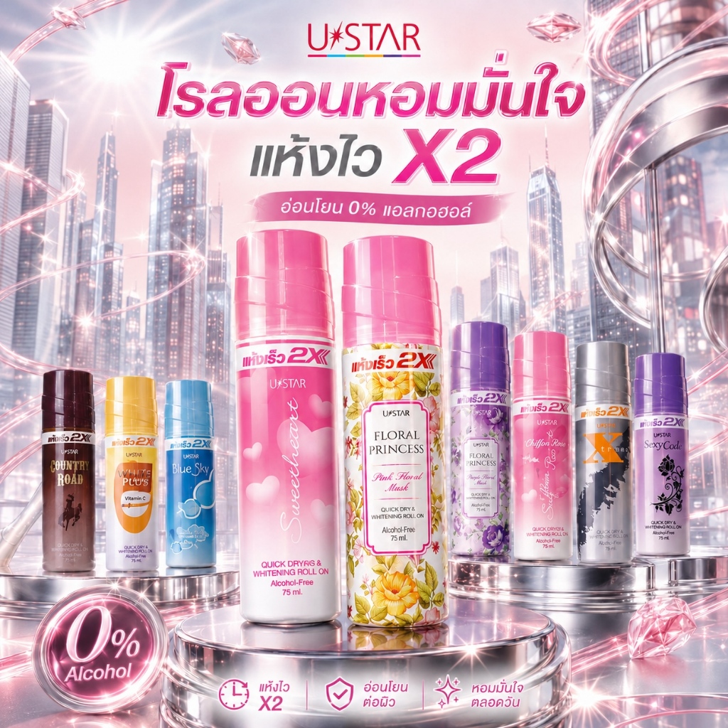 ลูกกลิ้ง ควิก ดราย ไวท์เทนนิ่ง โรลออน ยูสตาร์ Ustar Quick Dry & Whitening Roll On เขาควาย