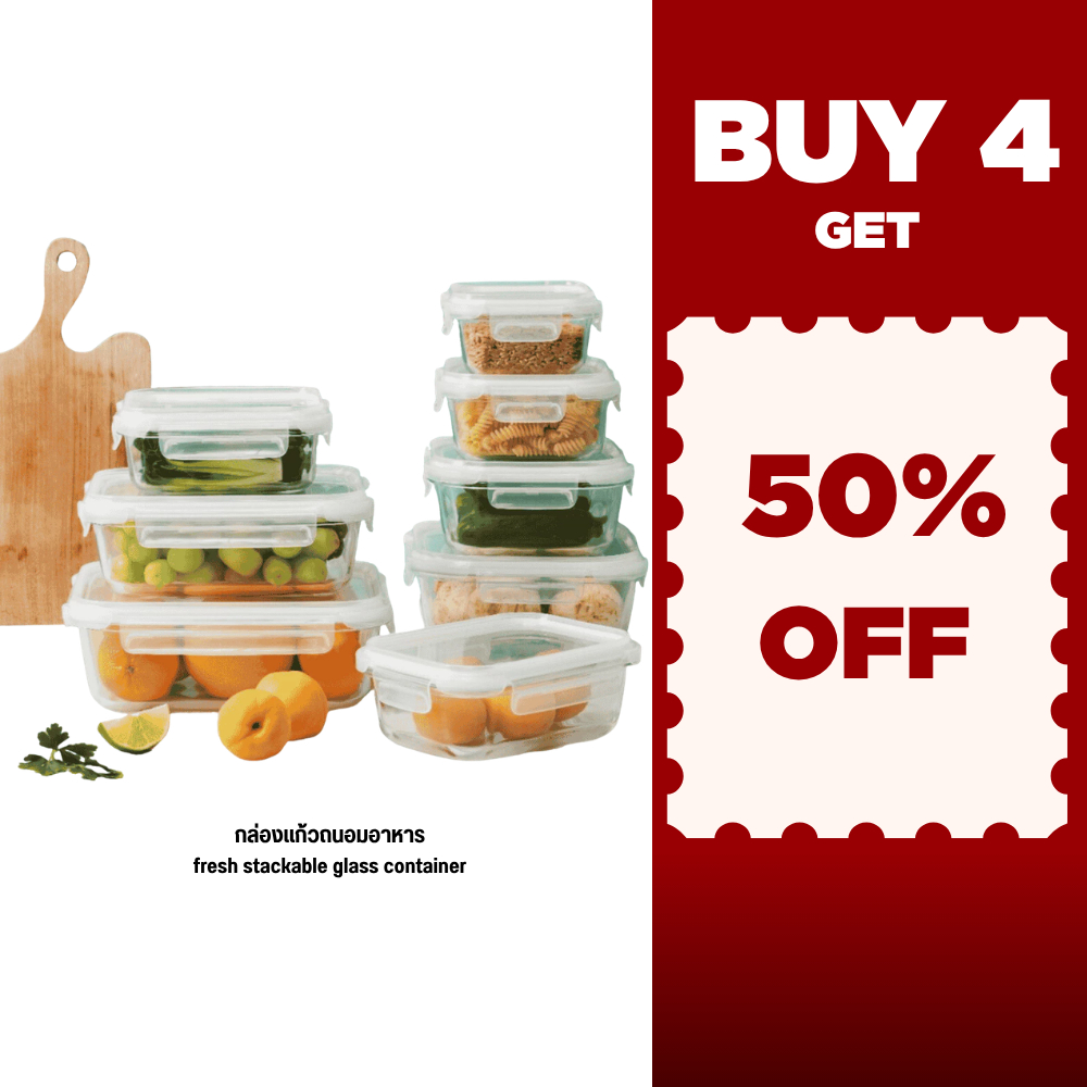 ⚡️4 ชิ้น ลด 50%⚡️LocknLock กล่องแก้วถนอมอาหาร fresh stackable glass container รุ่น LTG102-LTG109 ความจุ 320 - 1040 ml.