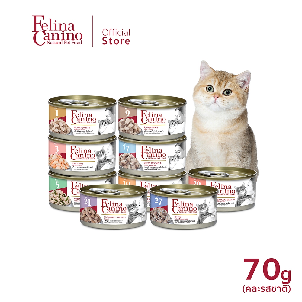 Felina Canino (สำหรับน้องแมว) ไม่เติมเกลือ ไม่ใส่วัตถุกันเสีย  ( ขนาด 70 กรัม / 1 กระป๋อง )  (สามารถเลือกรสชาติได้)