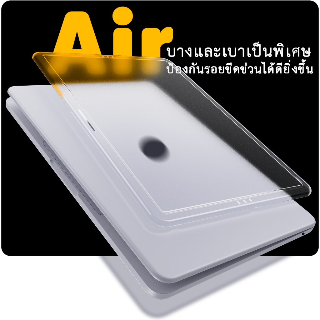 ใสด้าน เคสใสคริสตัล สำหรับ MacBook Air 13/13.6 นิ้ว รองรับ 2022‑2026 M2‑M5 รุ่น A2681/A3113/A3240/A3449 สีเข้ากันดี