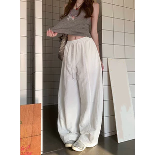 [Solid-colored casual pants]เกาหลีรุ่นวินเทจผู้หญิงสบาย ๆ แจ๊สเต้นรำเทรนด์กีฬาขากว้างกางเกง