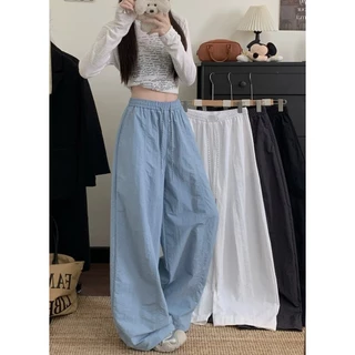 [Trendy solid color wide leg pants]เวอร์ชั่นเกาหลีเทรนด์ผู้หญิงสีทึบกีฬาลำลองกางเกงขากว้าง