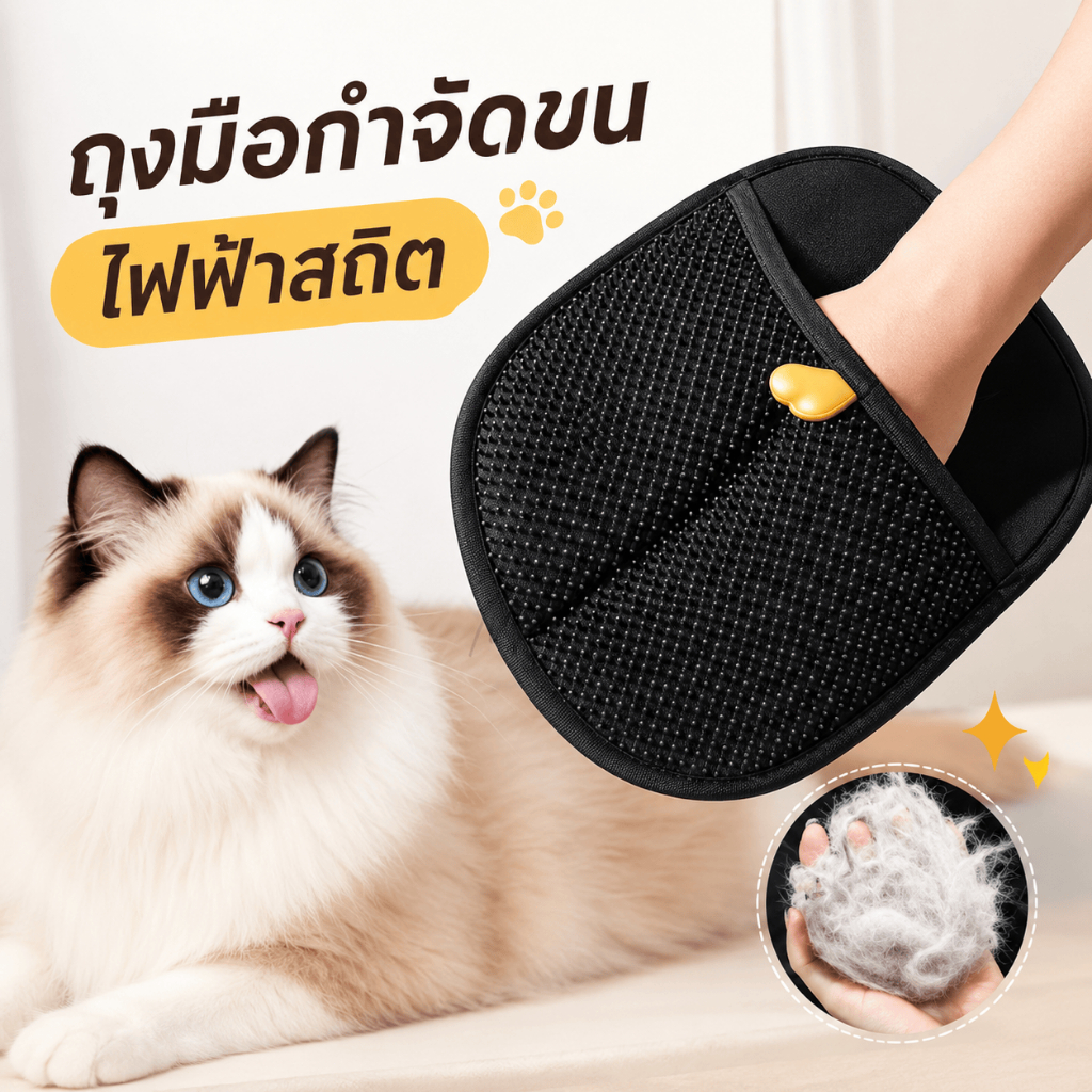 COD ถุงมือกําจัดขนไฟฟ้าสถิตสําหรับสัตว์เลี้ยงถุงมือกรูมมิ่งสัตว์เลี้ยงสองด้านสองด้านแปรงแบบสองทิศทางสิ่งประดิษฐ์ผมเหนียว