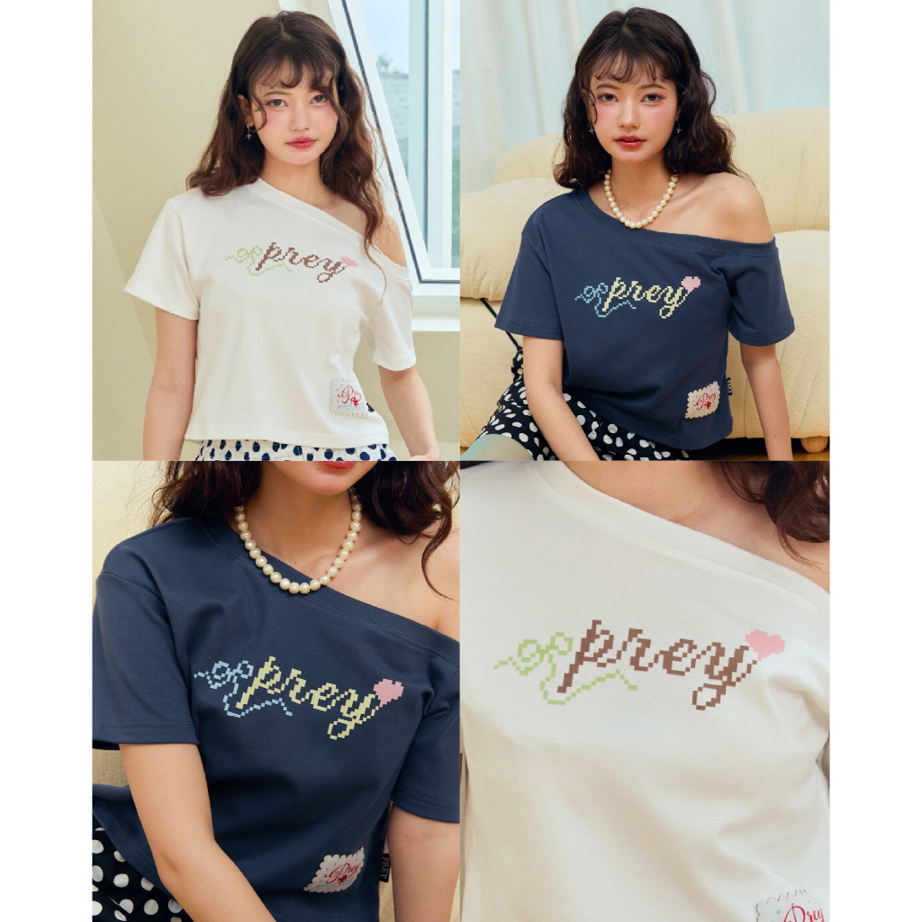 Prey เสื้อปาดไหล่แขนสั้น ruby off shoulder top