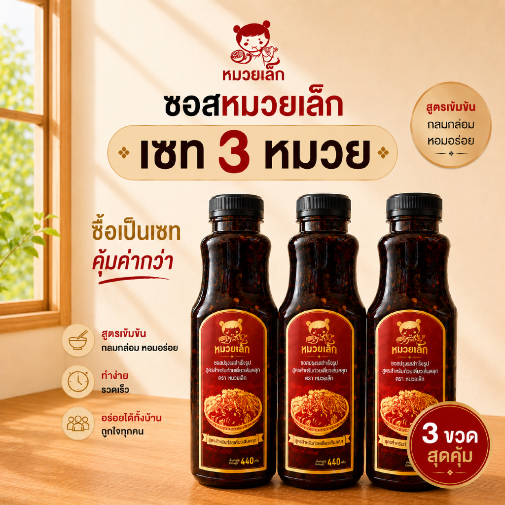 เซท 3 หมวย (ซอสหมวยเล็ก สูตรก๋วยเตี๋ยวคลุก 440g*3)