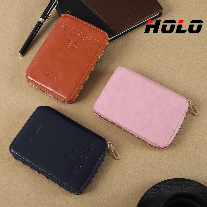 กระเป๋าหนังพาสปอร์ตมุมกลม กระเป๋า RFID แฟชั่น กระเป๋าใส่บัตรหลายฟังก์ชัน