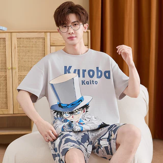 M~4XL,ชุดนอนผู้ชาย,เสื้อผ้าผู้ชาย,ผ้าฝ้ายคุณภาพสูง,เสื้อแขนสั้น+กางเกงขาสั้น